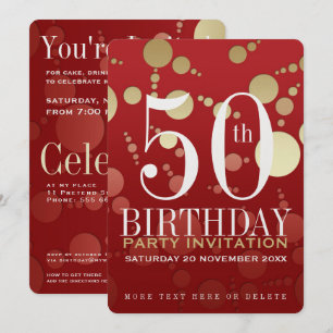 Luxe Red Gold 50th Birthday Party Invitation