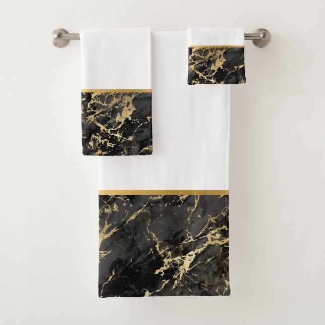 LUXE RETRO MARBLE BLACK GOLD BATHROOM SET (Insitu)