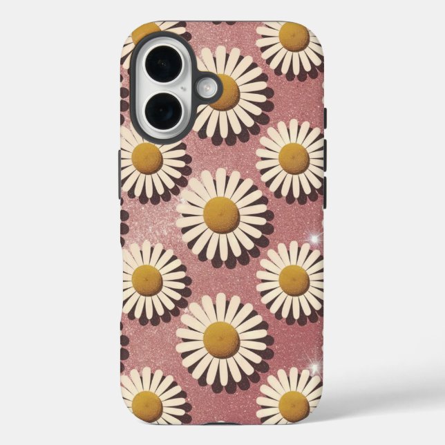 Luxe Retro White Daisies iPhone 16 Case (Back)