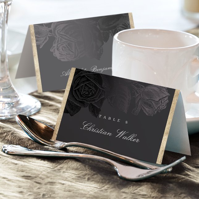Luxe rose black gold vintage botanical Place Card (Luxe rose black gold vintage botanical Place Card)