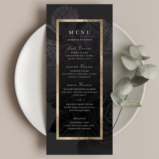 Luxe rose black gold vintage botanical wedding menu (Luxe rose black gold vintage botanical wedding menu)