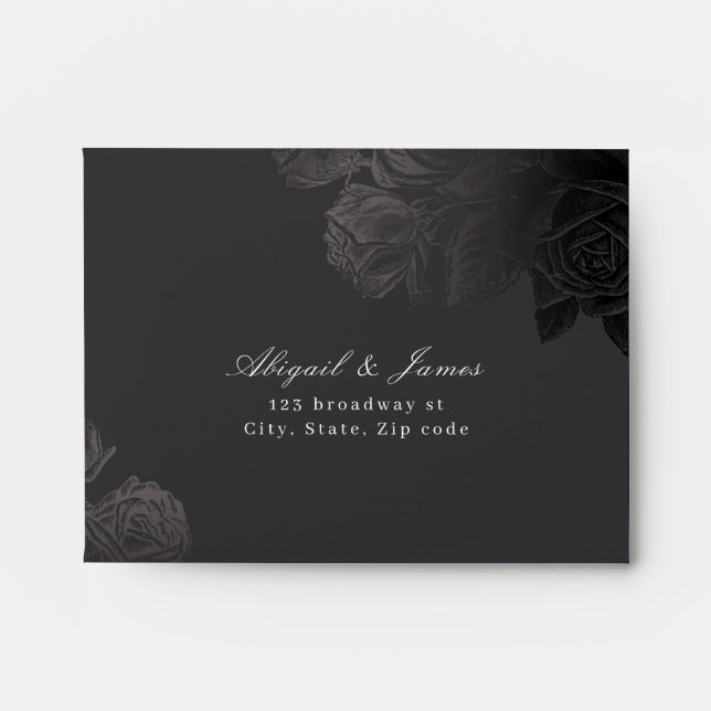 Luxe rose black vintage botanical wedding RSVP Envelope (Front)