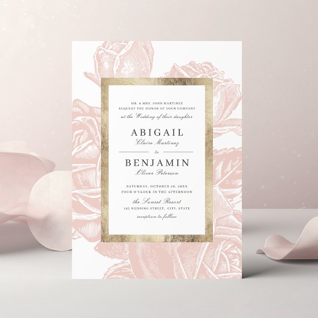 Luxe rose blush gold vintage botanical wedding invitation (Luxe rose blush gold vintage botanical wedding invitation)