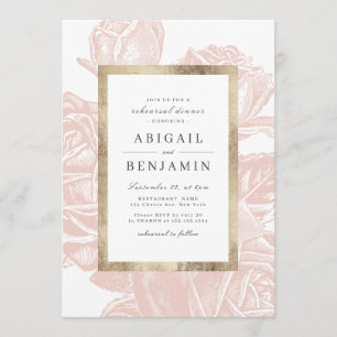 Luxe rose blush gold vintage rehearsal dinner invitation