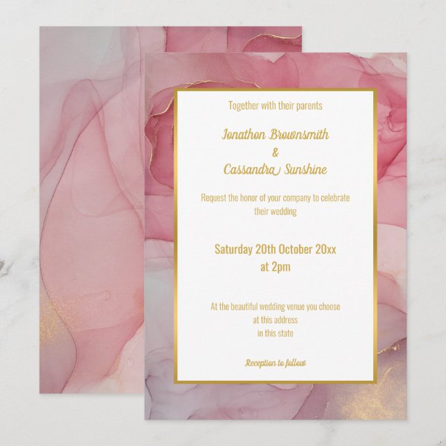 LUXE ROSE BLUSH MARBLE WEDDING INVITATION (Front/Back)