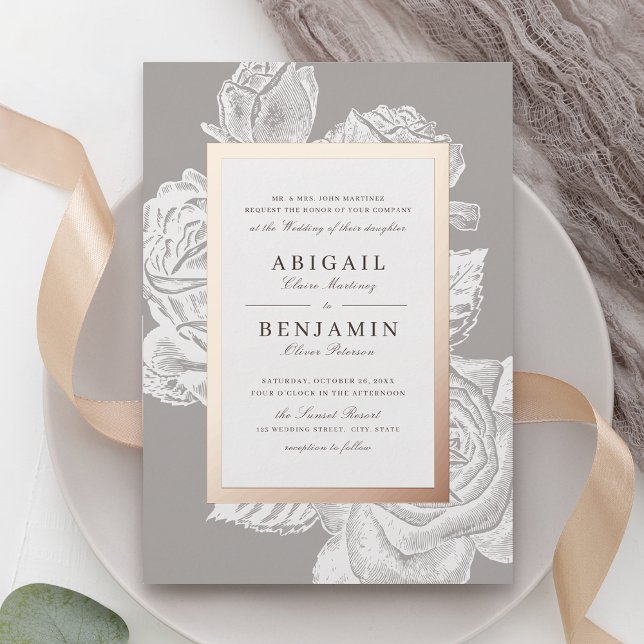 Luxe rose floral gold vintage botanical wedding (Luxe rose floral gold vintage botanical wedding foil invitation)