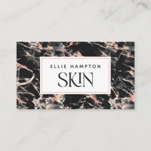 Luxe Rose Gold Black Marble Beauty Aesthetician Business Card
