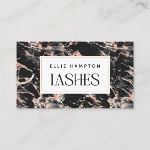 Luxe Rose Gold Black Marble Beauty Lashes Business Card
