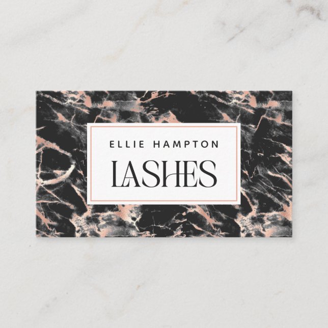 Luxe Rose Gold Black Marble Beauty Lashes  Business Card (Front)