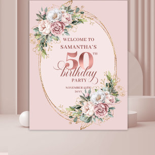 Luxe Rose Gold Botanical 50th Birthday Party Banne Tapestry
