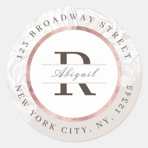 Luxe rose gold botanical monogram return address classic round sticker