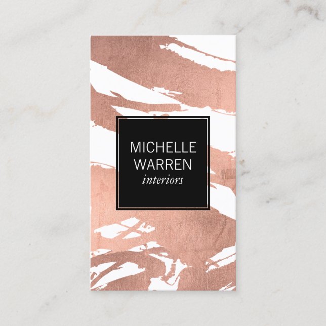 Luxe Rose Gold Brushstrokes Designer Business Card (Front)