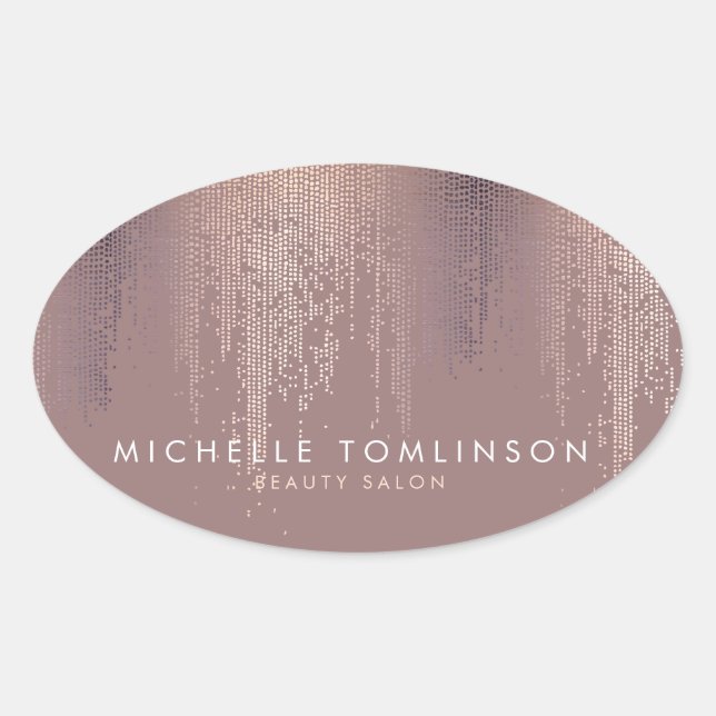 Luxe Rose Gold Confetti Rain Pattern Oval Sticker (Front)