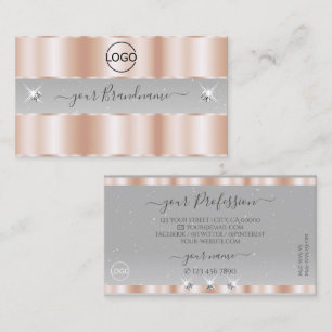 Luxe Rose Gold Light Grey Sparkle Jewels with Logo Business Card