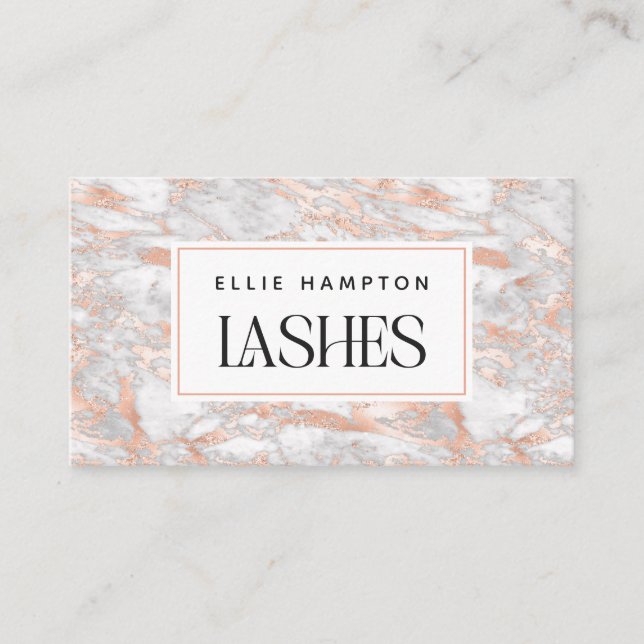 Luxe Rose Gold Marble Beauty Lashes Business Card (Front)