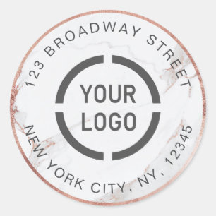 Luxe rose gold marble business return address classic round sticker