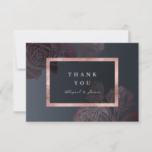 Luxe rose gold moody vintage botanical wedding thank you card