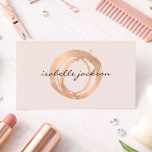 Luxe Rose Gold Painted Circle Beauty Salon Pink Business Card