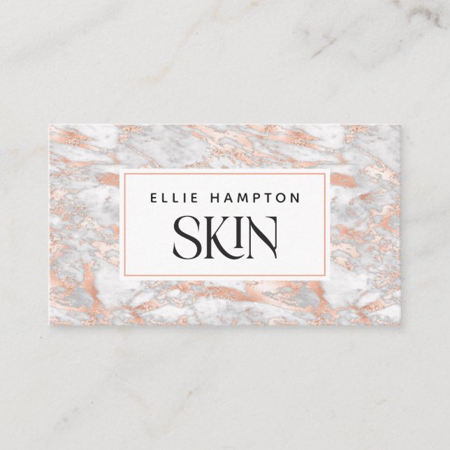 Luxe Rose Gold Pink Marble Beauty Aesthetician Business Card (Front)