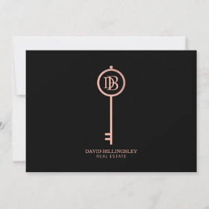 Luxe Rose Gold Skeleton Key Monogram Thank You  Card