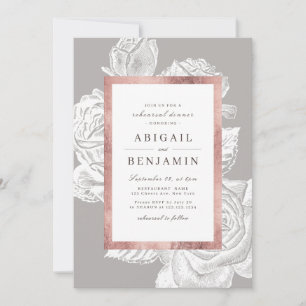 Luxe rose gold vintage botanical rehearsal dinner invitation
