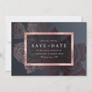 Luxe rose gold vintage botanical save the date