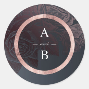 Luxe rose gold vintage botanical wedding monogram classic round sticker