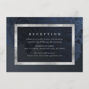 Luxe rose navy silver vintage botanical reception enclosure card
