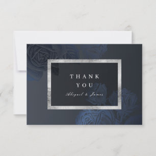 Luxe rose navy silver vintage botanical wedding thank you card