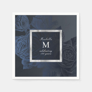Luxe rose navy vintage botanical bridal shower napkin