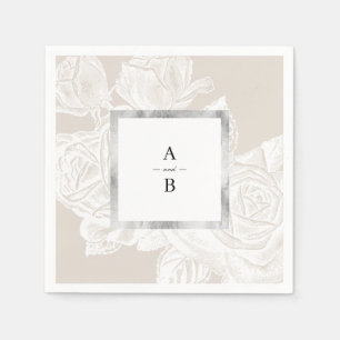 Luxe rose neutral vintage floral wedding monogram napkin