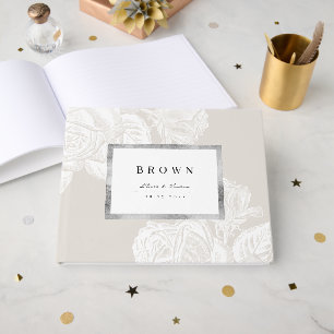 Luxe rose silver neutral vintage botanical wedding guest book