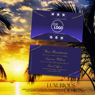 Luxe Royal Blue with Gold Decor Diamonds and Logo Business Card
