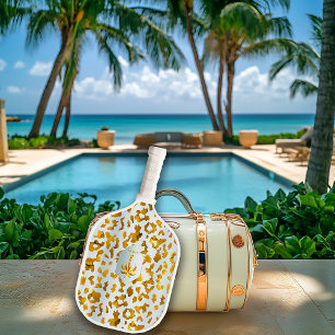 Luxe Safari Chic Gold Leopard Print Pickleball Paddle