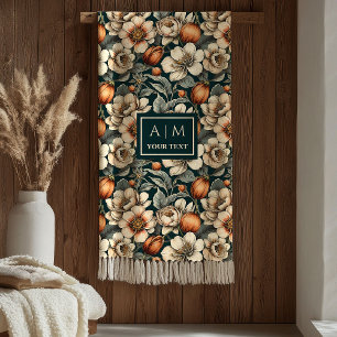 Luxe Sage Green Rustic Terracotta Autumn Blooms Fleece Blanket
