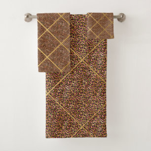 LUXE SATIN PINK LEOPARD SILVER BATHROOM TOWEL SET
