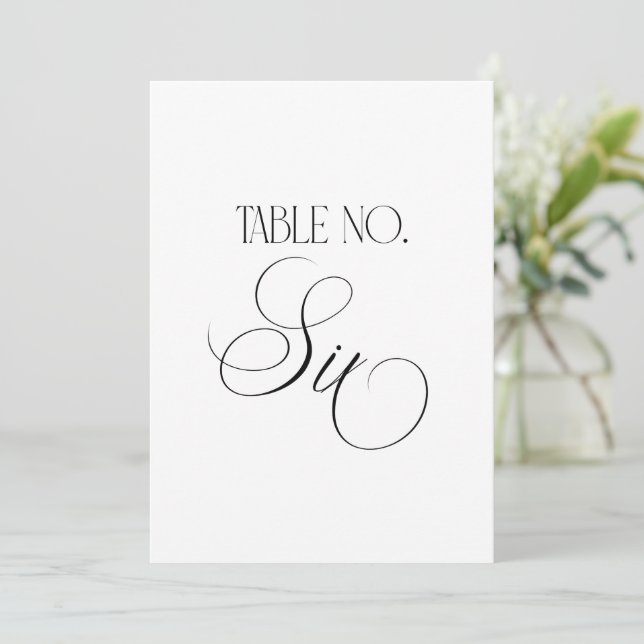 Luxe Script 5x7 Wedding Table Number Six Sign (Standing Front)