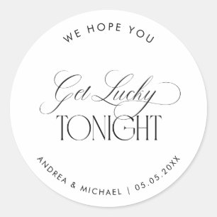Luxe Script We Hope You Get Lucky Wedding Favor Classic Round Sticker