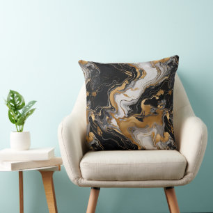 Luxe Serenity Black, Gold & White Marble-Inspired Cushion