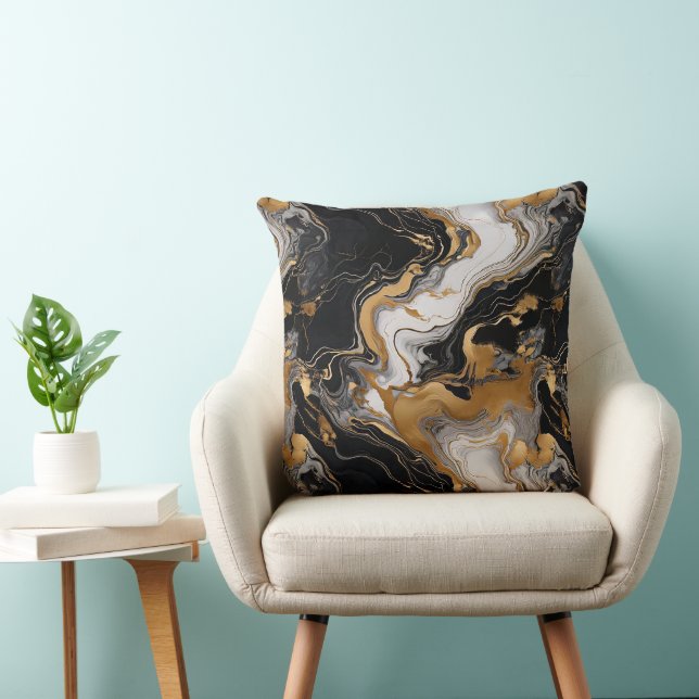 Luxe Serenity Black, Gold & White Marble-Inspired  Cushion (Chair)