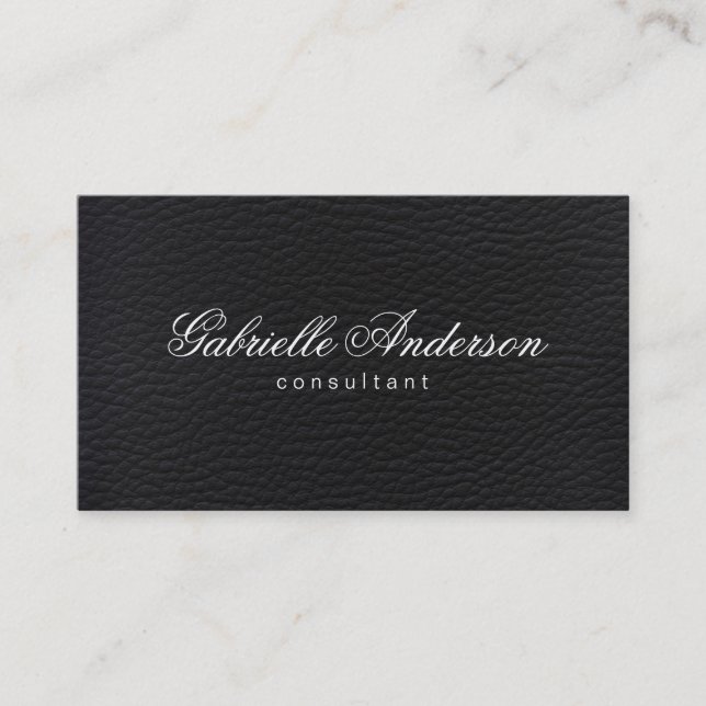 Luxe Simple Black Leather Business Card (Front)