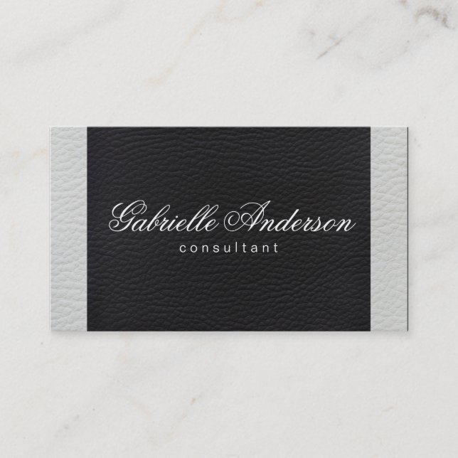 Luxe Simple White and Black Leather Business Card (Front)