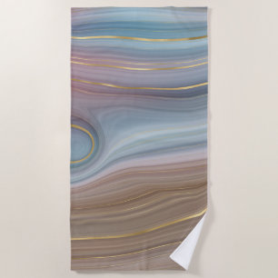 Luxe Strata   Dusty Slate Blue Taupe Pink Agate Beach Towel