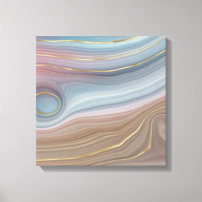 Luxe Strata | Dusty Slate Blue Taupe Pink Agate Canvas Print (Front)