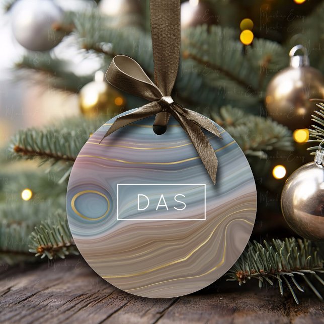 Luxe Strata | Dusty Slate Blue Taupe Pink Agate Ceramic Tree Decoration (Creator Uploaded)