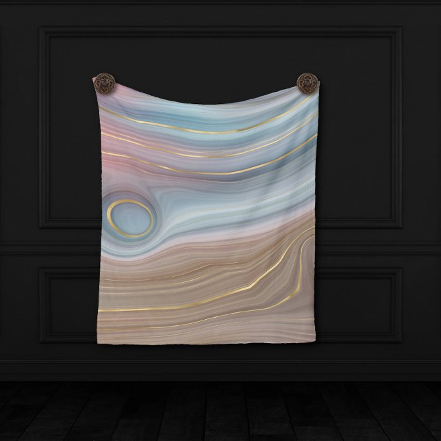 Luxe Strata | Dusty Slate Blue Taupe Pink Agate Fleece Blanket (Creator Uploaded)