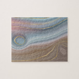 Luxe Strata   Dusty Slate Blue Taupe Pink Agate Jigsaw Puzzle