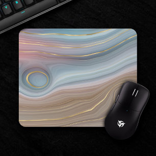 Luxe Strata   Dusty Slate Blue Taupe Pink Agate Mouse Mat