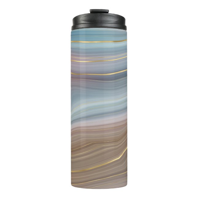 Luxe Strata | Dusty Slate Blue Taupe Pink Agate Thermal Tumbler (Front)
