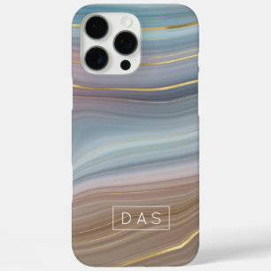 Luxe Strata Slate Blue Taupe Pink Agate Monogram iPhone 16 Pro Max Case